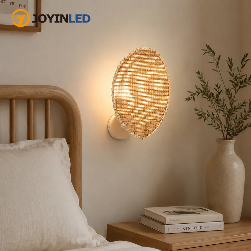 JOYINLED Bamboo Wall Sconces Retro Rattan Weaving Light for Living Room Bedroom Bedside Homestay Corridor Decorative Lighting