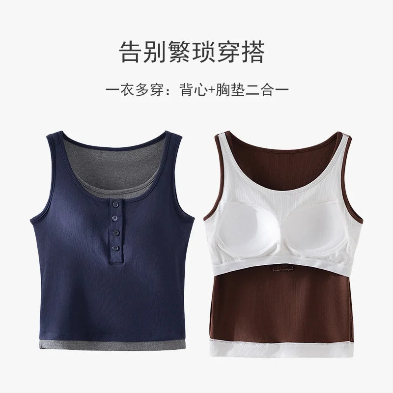 Threaded Chest Pad Sling Vest Integrated Bra Sleeveless Top Women One Piece Sleepwear Pajamas Underwear Bottoming Shirt