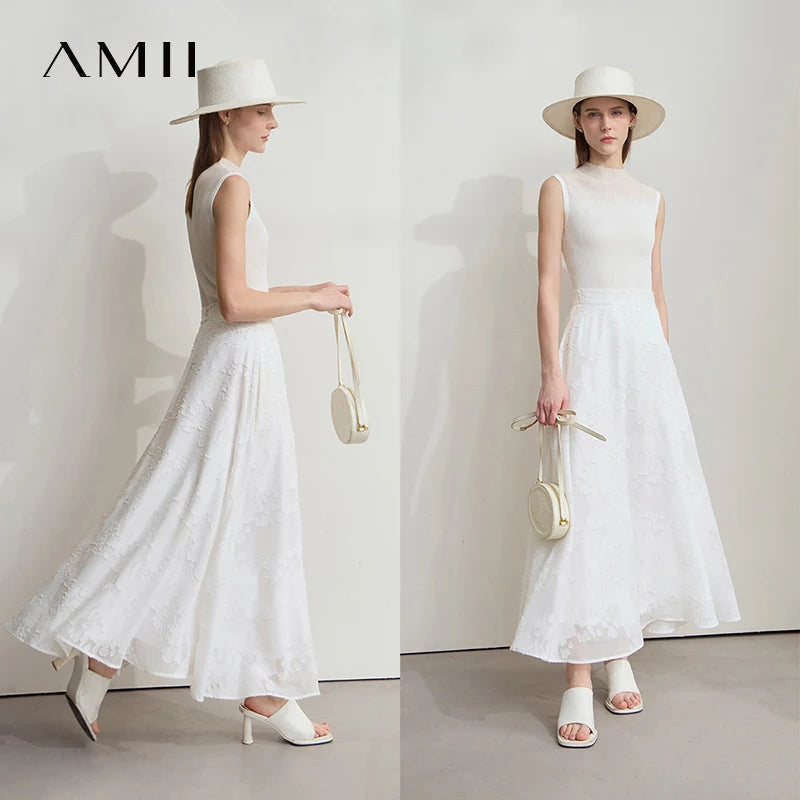 អាវក្រៅ Amii សម្រាប់នារី រចនាបែប Minimalist រដូវក្ដៅថ្មី ពណ៌រឹង ក ដៃខ្លី ស្លីម រាងកោងពីរជាន់ ប៉ាក់ដោយអំបោះ 12542249