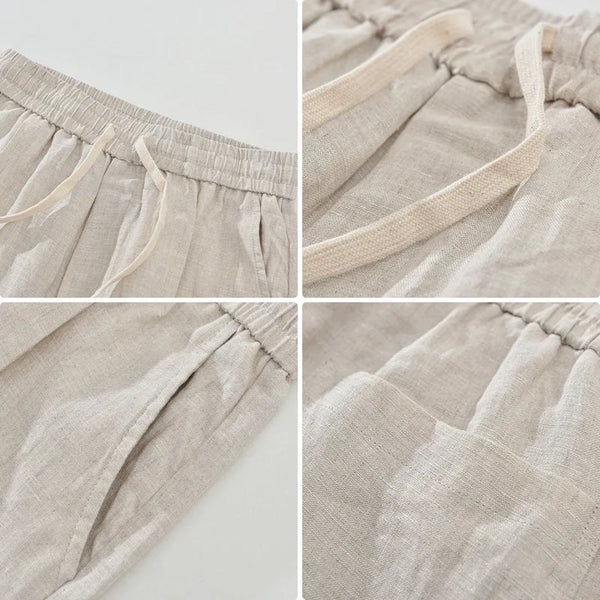 Summer New Casual Breathable Pure Linen Shorts for Men Clothing Straight Solid Color Summer Pants EC1362