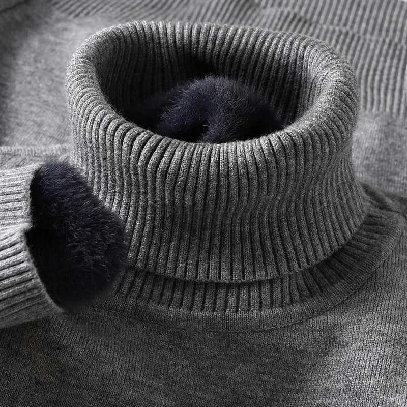 Men's Slim Fit Long Sleeve Turtleneck Sweater Anti-Pilling High Quality Knitted Solid Color Pullover Trendy Men's Clothing