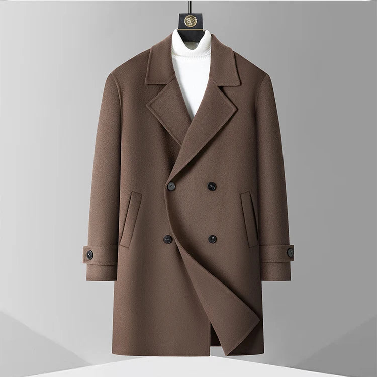 70.2% Virgin Wool Overcoat, Double-Faced Luxury Minimalist, Structured Warmth Design, Business Gentleman
