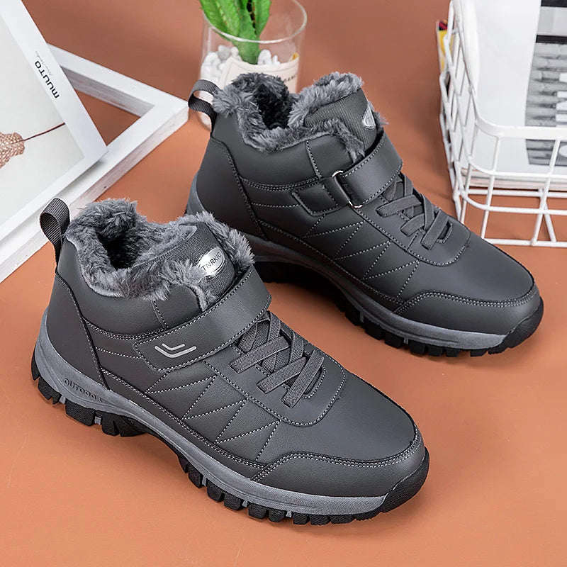 Winter Fleece Lined Elderly Snow Boots Artificial Leather High Top Non Slip Outdoor Warm Winter Shoes for Seniors Men Women