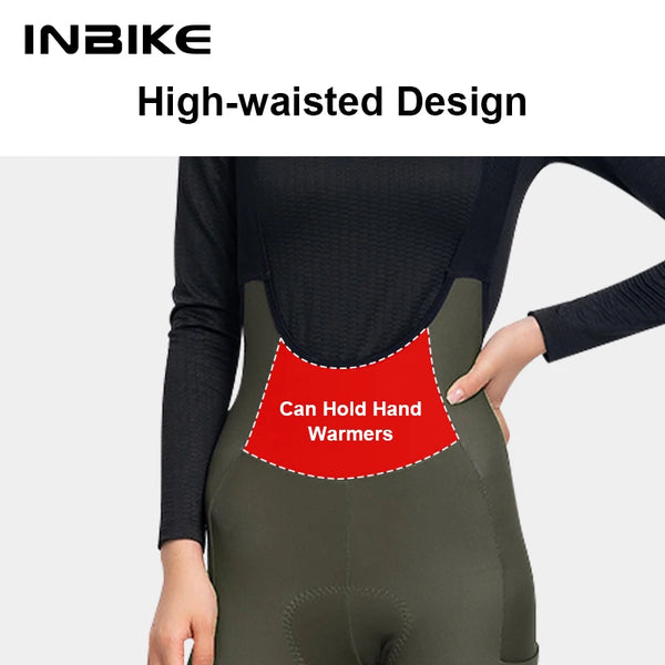 INBIKE Winter Fleece Cycling Jersey Set for Women Sleeve Thermal Top with Pockets Breathable High Waist Bib Pants Bike Clothing