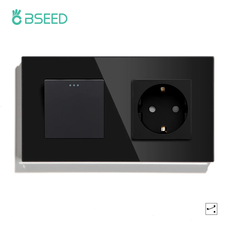 BSEED Mechanical Light Switch Wall Socket Glass Frame 1/2/3Gang 2Way Wall Switch Power Outlet Button Switches Wall Socket