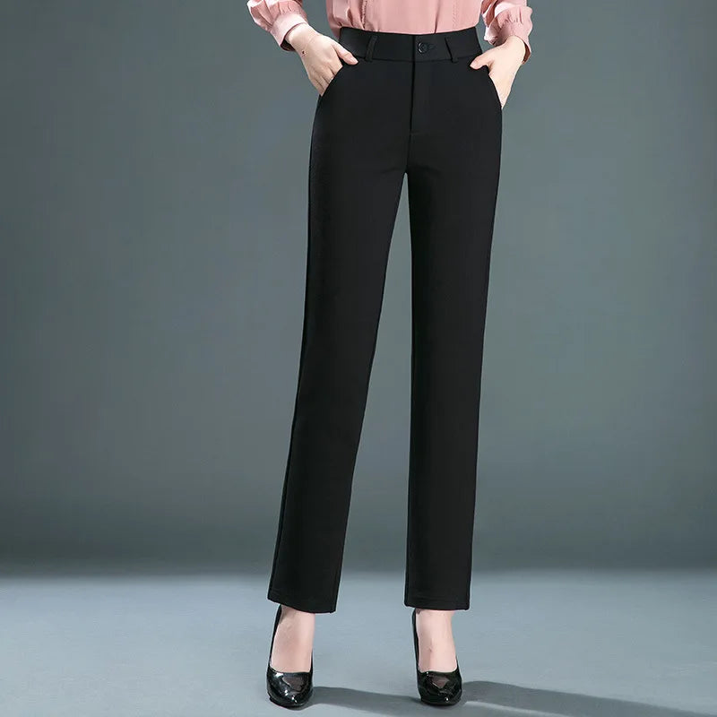 Women's Black Elastic Waist Pants, Fashion Slim Flare Pant, Khaki Camel Trousers, Navy Blue Pantalones Female, Asian Size S-10XL