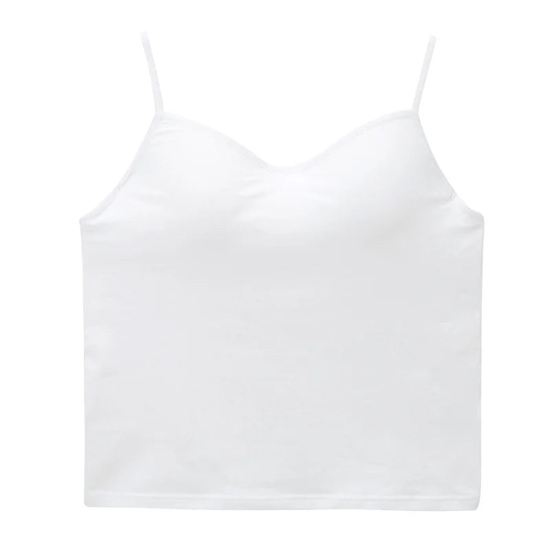 Cotton Knitted Solid Color Chest Pad Sling Top Deep V Neck Slim Bra Integrated Vest for Women One Piece Sleepwear Pajamas