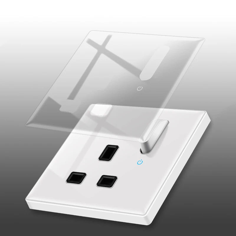 White LED indicator light switch Panel glass piano key Self-reset wall switch socket,UK Universal USB Type-C Electrical outlet