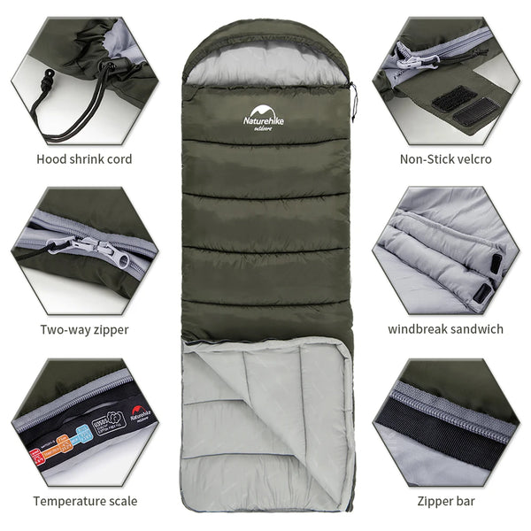 Naturehike Sleeping Bag Ultralight Compact Potable Envelope Winter Sleeping Bag Cotton Quilt Travel Outdoor Camping Sleeping Bag
