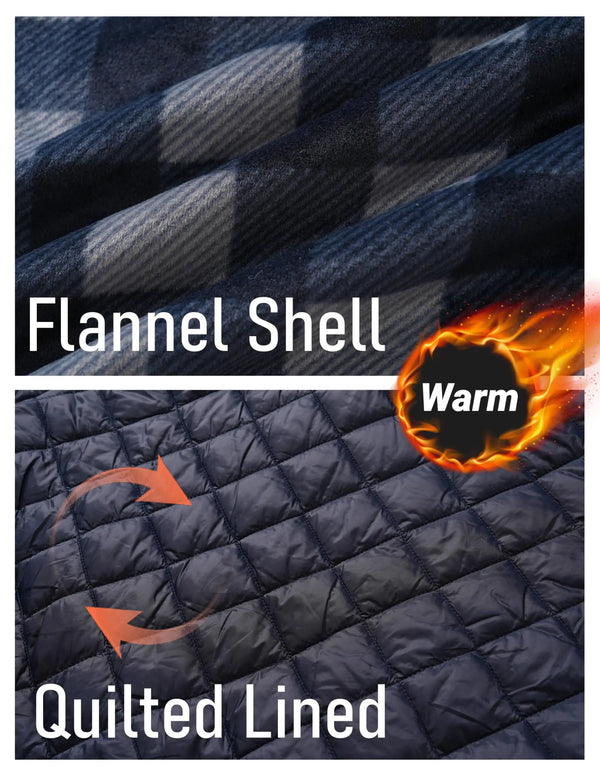 TACVASEN Men's  Quilted Lined Plaid Flannel Jacket Winter Shirt Long Sleeve Button Casual Thickened Coat with 5 Pockets Outwear