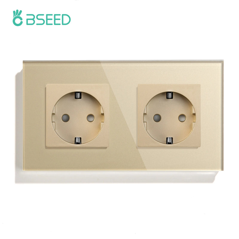 BSEED EU Wall Sockets Single Power Outlet Double Glass Frame USB Type-C Charge Ports Triple Socket Plugs Kids Protection 16A
