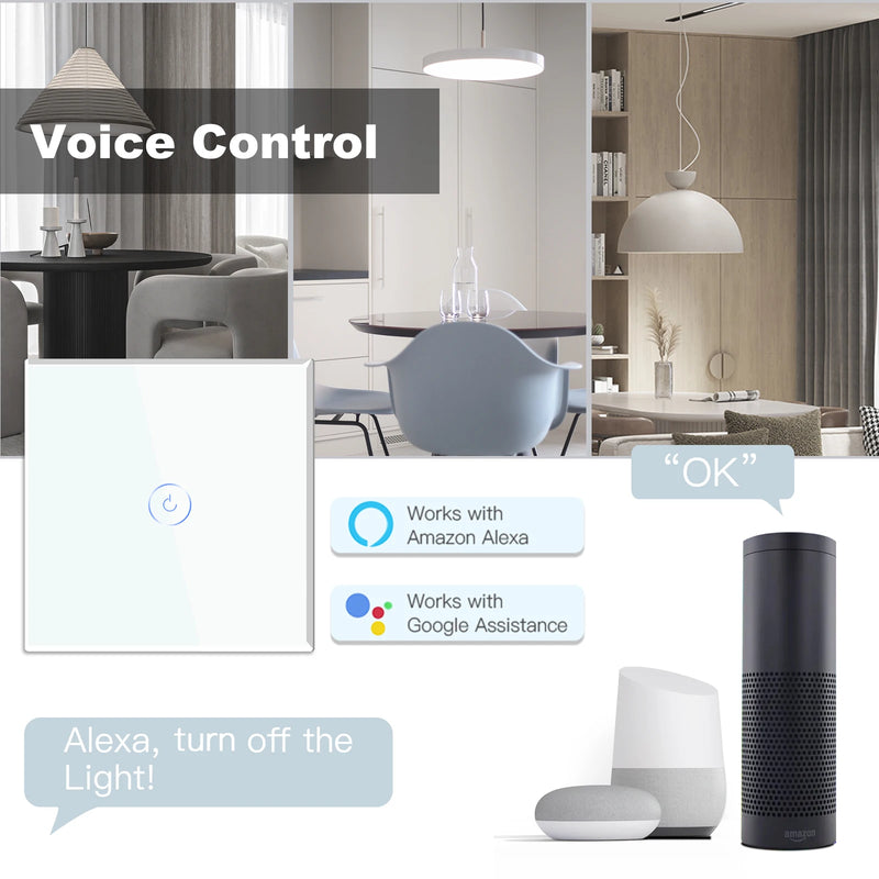 BSEED WIFI Wall Switches Smart Touch Screen LED Light Switches 1/2/3Gang 1/2/3Way Google Alexa App Power Switches Neutral Wire