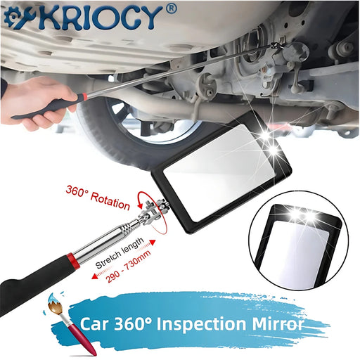 Inspection Mirror with Led Lighting 360° Telescopic Detection Lens Square Retractable Car Engine Chassis Mechanic Repairing Tool