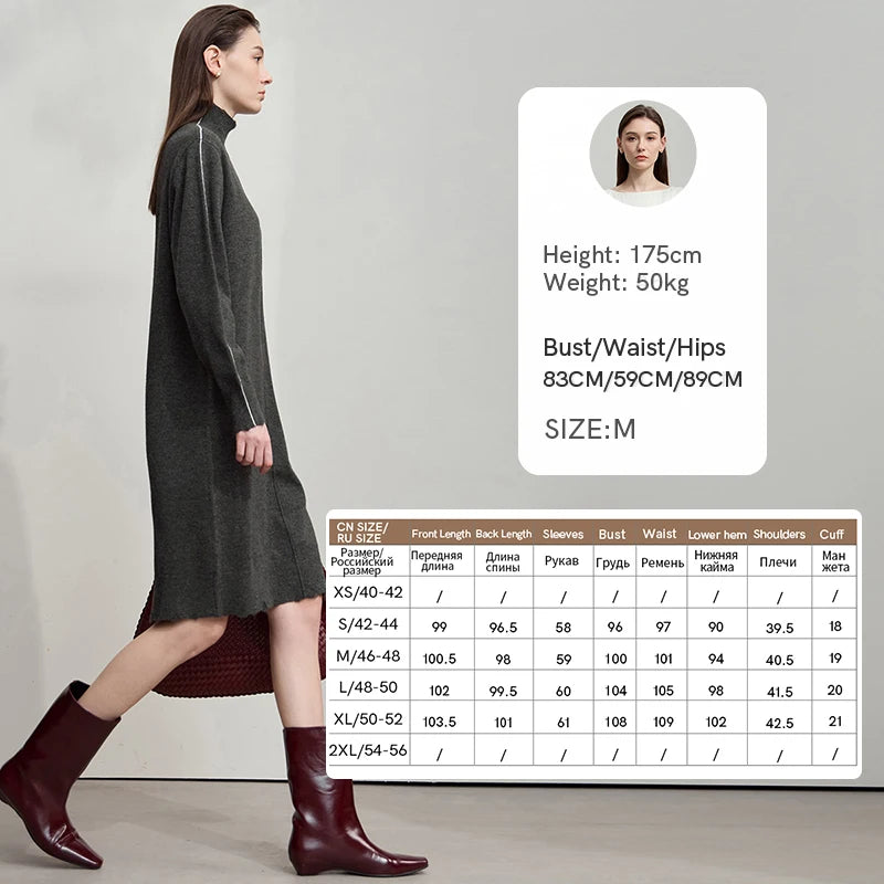 Amii Women Dress 2026 Autumn New Sweater Ladies Clothing Turtleneck Knitted Long-sleeved Loose Elegant Dresses for Woman12553016