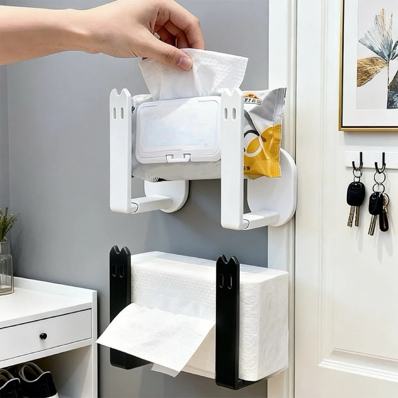 Wall-mounted No-Drill Toilet Paper, Tissue, and Paper Towel Holder for Home Bathrooms with Storage Rack for Rolls