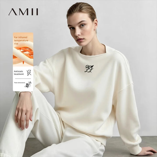 អាវយឺត Amii ទំហំធំសម្រាប់នារី ដៃវែង អក្សរក្រាហ្វិក ស្មាទម្លាក់ អាវរលុងធម្មតាសម្រាប់រដូវស្លឹកឈើជ្រុះ ឆ្នាំ២០២៦ សម្លៀកបំពាក់នារី 12623134