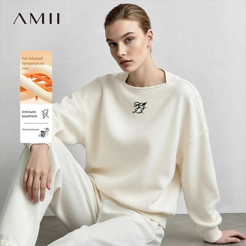 Amii Women's Oversize Sweatshirt Long Sleeve Letter Graphic Drop Shoulder Casual Loose Tops 2026 Autumn Female Clothing 12623134