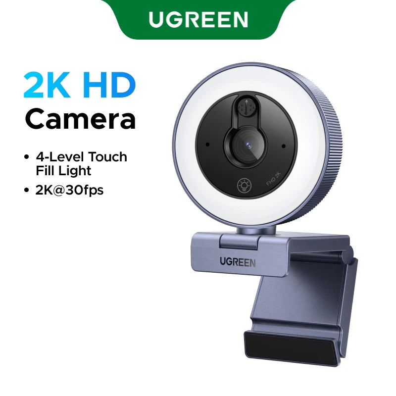 UGREEN USB Camera Webcam For PC with Fill Light 2K30 Fixed Focus, 1.5m Cable