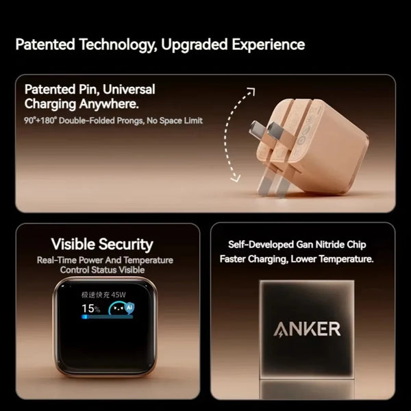 ឆ្នាំងសាក Anker Nano 45W អាចបត់បាន USB-C PD Fast Charger A121D សម្រាប់ iPhone 16 Pro 15 14 Samsung Laptop ទើបមកដល់ថ្មី