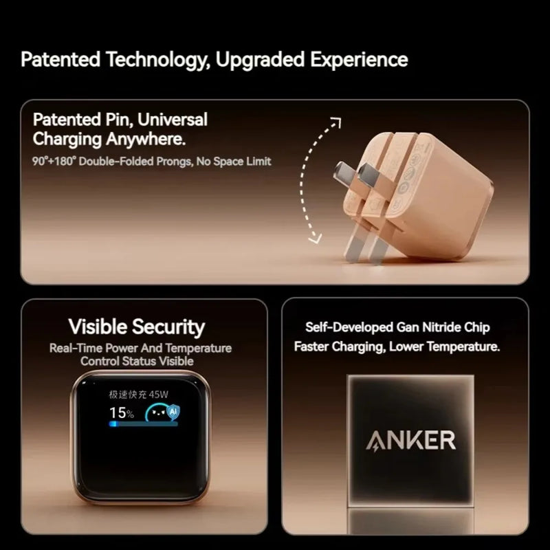 ឆ្នាំងសាក Anker Nano 45W អាចបត់បាន USB-C PD Fast Charger A121D សម្រាប់ iPhone 16 Pro 15 14 Samsung Laptop ទើបមកដល់ថ្មី