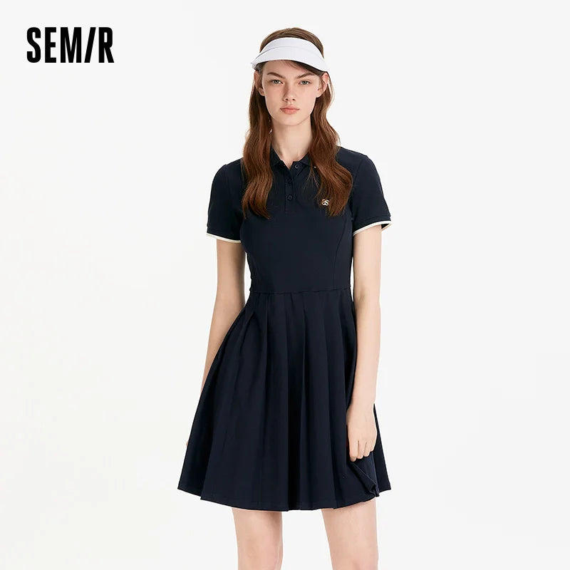 Semir Women Dress Color 2026 Block Polo Collar Letter Print Urban Casual Everyday Style Soft Comfortable Daily Wear Trendy