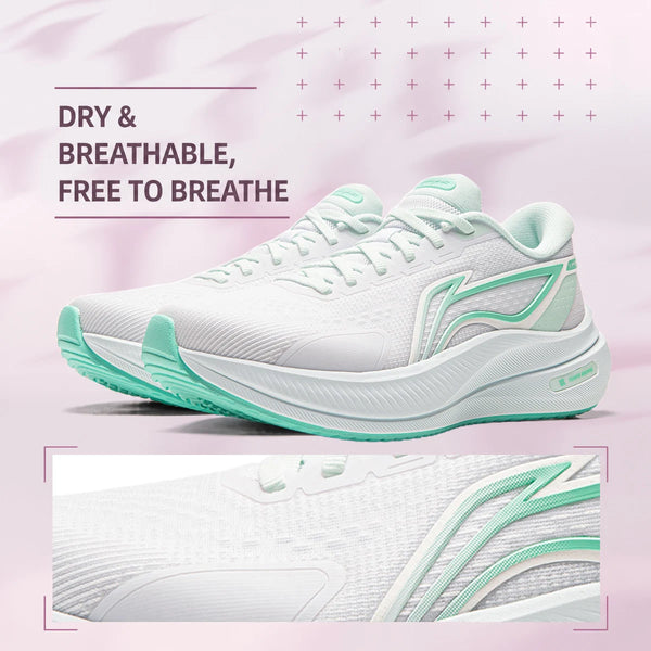 ស្បែកជើងរត់ Li-Ning សម្រាប់នារី YUEYING 5 Optimized Cushion ជាមួយនឹងប្រអប់ម្រាមជើងធំទូលាយ TEMPO BOUNSE ស្បែកជើងប៉ាតា Lining ឆ្លុះបញ្ចាំង ARHW004
