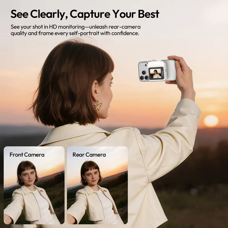 អេក្រង់ម៉ូនីទ័រថតរូប Selfie ម៉ាញេទិក Ulanzi VM02 ជាមួយនឹងការគ្រប់គ្រងឥតខ្សែ ការឆ្លុះបញ្ចាំងអេក្រង់ទូរស័ព្ទ Selfie សម្រាប់ Iphone 17 16 15 Android Vlog