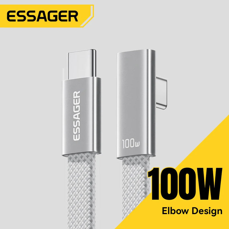 ខ្សែសាក Essager Elbowed 100W USB Type C សម្រាប់ iPhone 17 16 Pro សាកលឿន Type C សម្រាប់ iPad MacBook Pro Xiaomi Samsung Huawei