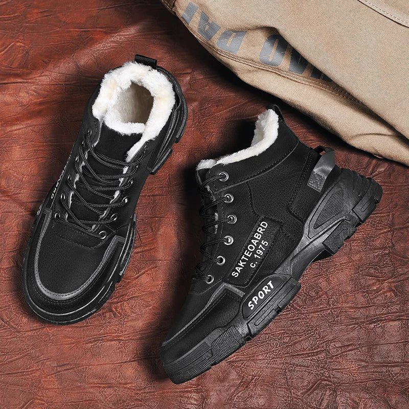 Men's boots winter warm plus velvet high-top Joker casual cotton boots fashion youth soft-sole non-slip outdoor snow work boots