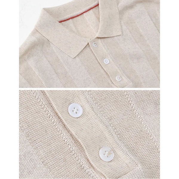 Men's Old Money Style Lyocell-Linen Knit Polo Shirt – Breathable, Soft & Wrinkle-Resistant Short Sleeve Top with Natural Drape
