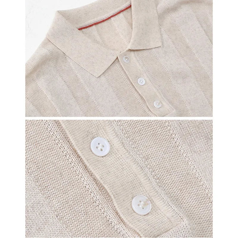 Men's Old Money Style Lyocell-Linen Knit Polo Shirt – Breathable, Soft & Wrinkle-Resistant Short Sleeve Top with Natural Drape