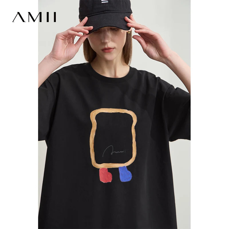អាវយឺតរដូវក្តៅ AMII Minimalist សម្រាប់ស្ត្រី អាវយឺតដៃខ្លី O ក បោះពុម្ព នារី 2025 ម៉ូដថ្មី អាវយឺតរលុង 12542182