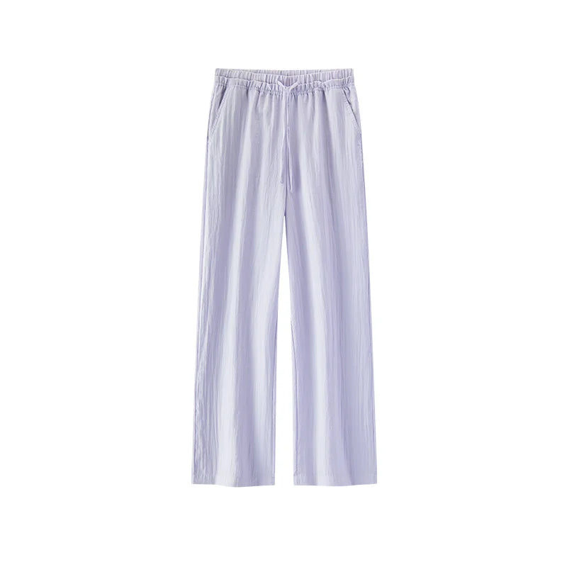 Semir Women Pants Solid Textured Ruffle Elastic Waist Loose Draped Long Summer 2026 Wide Leg Casual Trousers Bottom