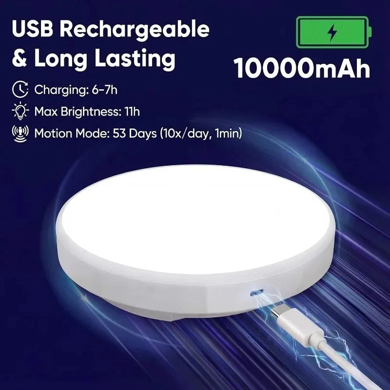 10000mAh Rechargeable Radar Motion Sensor Ceiling Light with Remote Wireless LED Light No Wiring Always-on Mode for Corridors