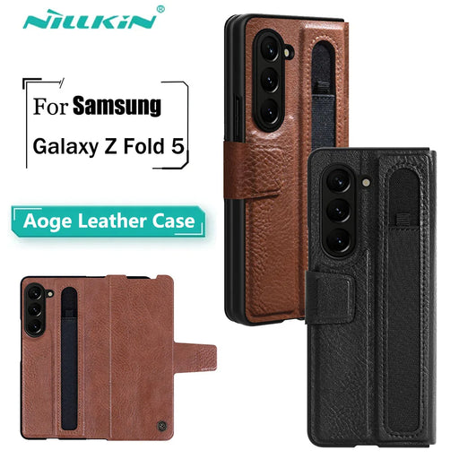 For Samsung Galaxy Z Fold 5 Case NILLKIN Aoge Leather Case With S-Pen Pocket Luxury Leather Kickstand For Z Fold 5 Back Cover