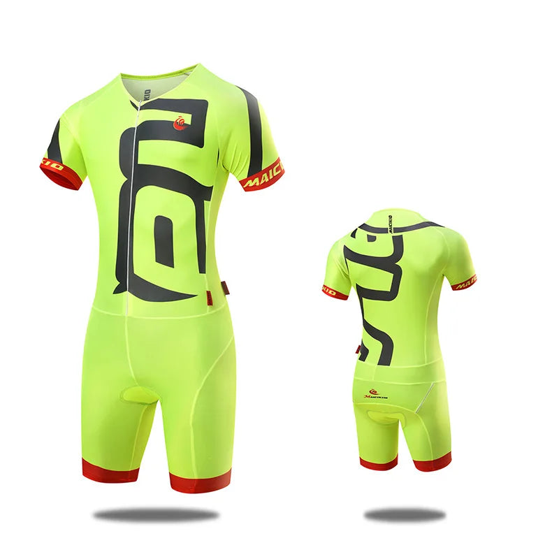MIEYCO Men's Short Sleeve Triathlon Suit Quick Dry Breathable Padded Skinsuit Cycling Running Racing One Piece Sportswear