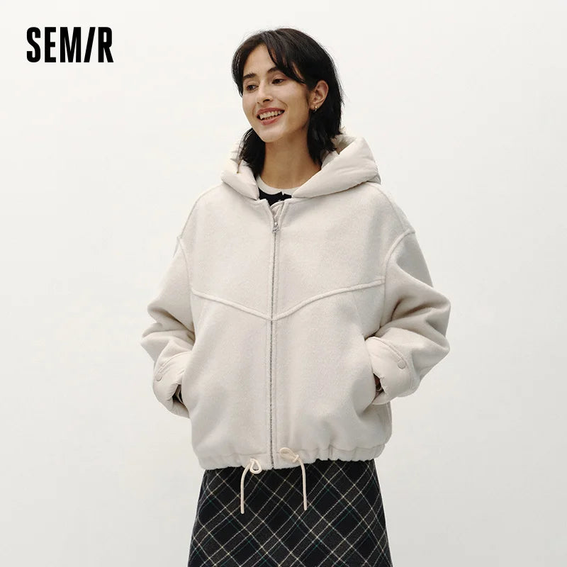 Semir Women Jacket PU Faux Leather Faux Shearling Panelled Design Oversized Fit 2026 Winter Comfort Fit Warm Outerwear