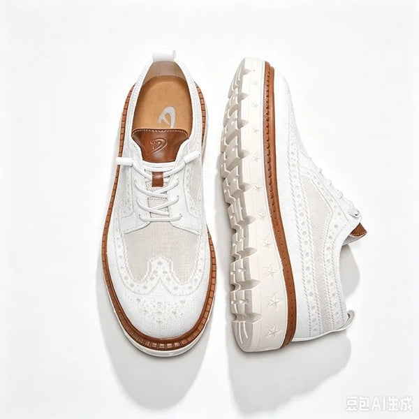Plus Big Size 50 51 52 53 54 Men's Fly Knit Wingtip Brogue Casual Shoes Breathable Platform Walking Oxfords Lightweight Sneakers