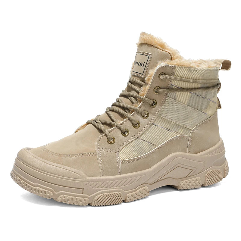 Men's cotton boots winter new warm plush casual boots soft sole outdoor high-top boots fashion youth Joker sports tooling boots