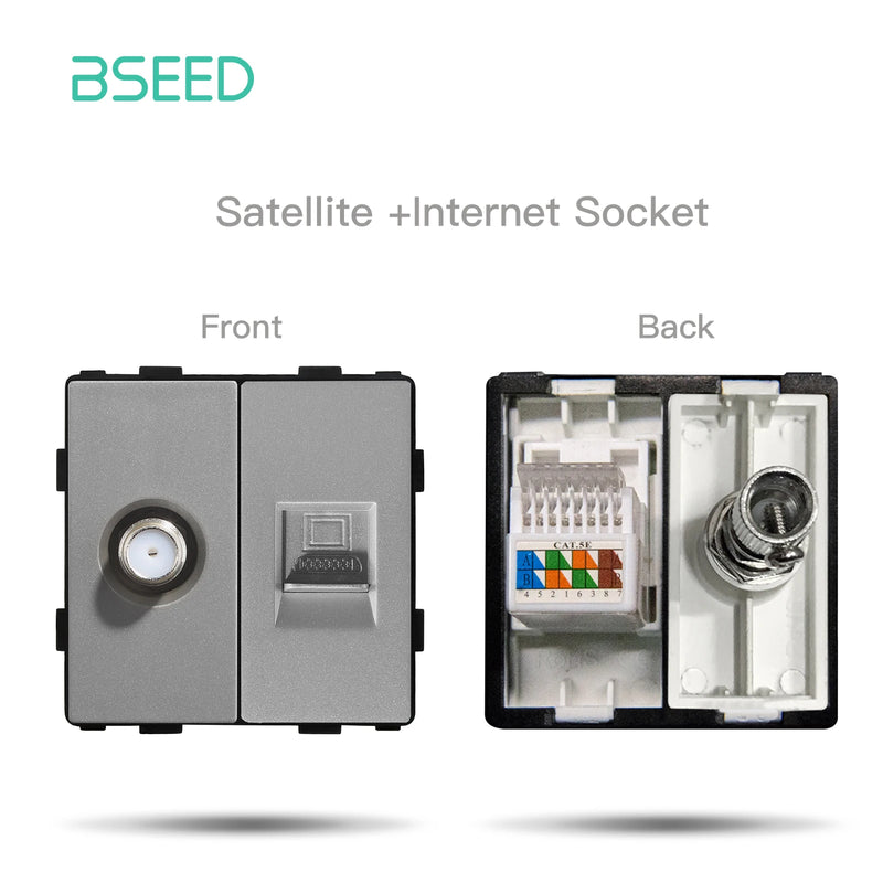 BSEED Wall Switch Panel Part Dual USB Socket TV Internet RJ45 Satellite Function Parts EU Socket DIY Part Only Free Combination