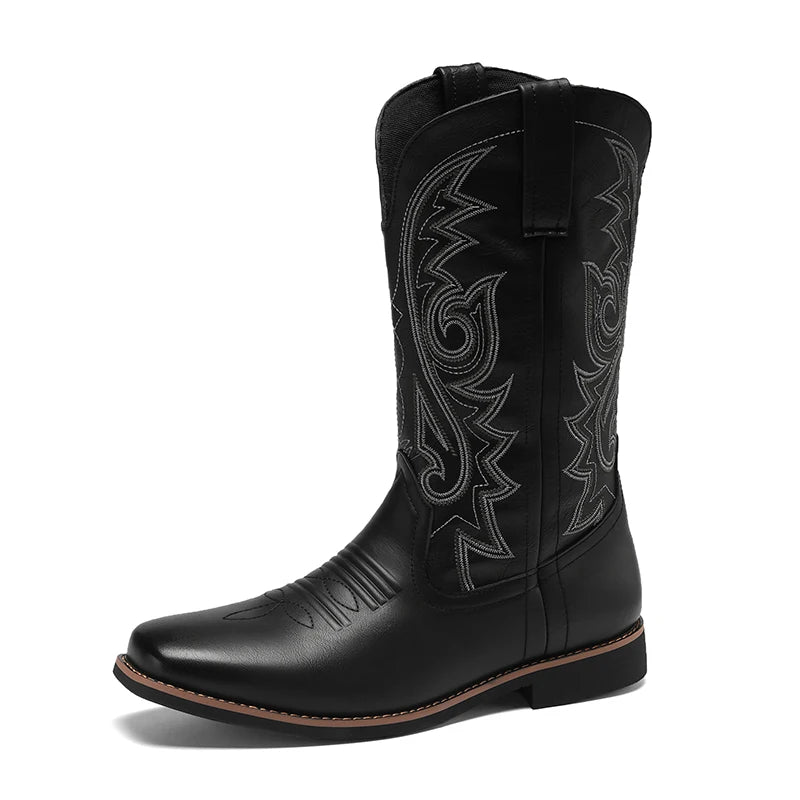 Men's embroider high top boots four seasons light non-slip comfort soft-sole outdoor boots fashion British walking casual boots