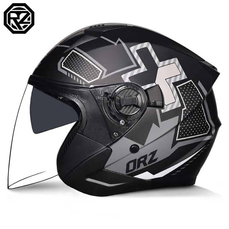 ORZ motorcycle helmet, half face, double mirror, all season men's and women's fashion, half helmet, all season universal