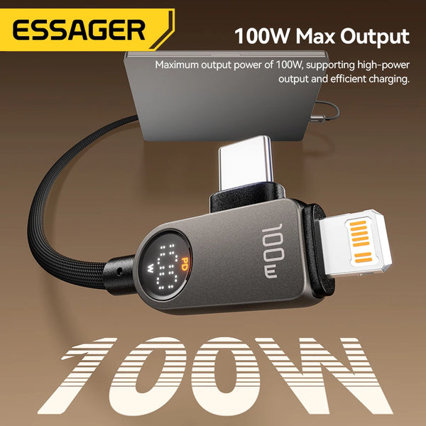ខ្សែសាក Essager 2 in 1 USB Type C 100W PD Fast Charging Wire Type C To Lighting Cable សម្រាប់ iPhone 17 16 15 14 MacBook iPad Xiaomi