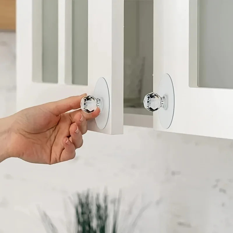 5/10pcs Round Self-Adhesive Push Pull Handles for Cabinet, Drawer,Wardrobes & Glass Door,Crystal Ball Design, Easy Installation