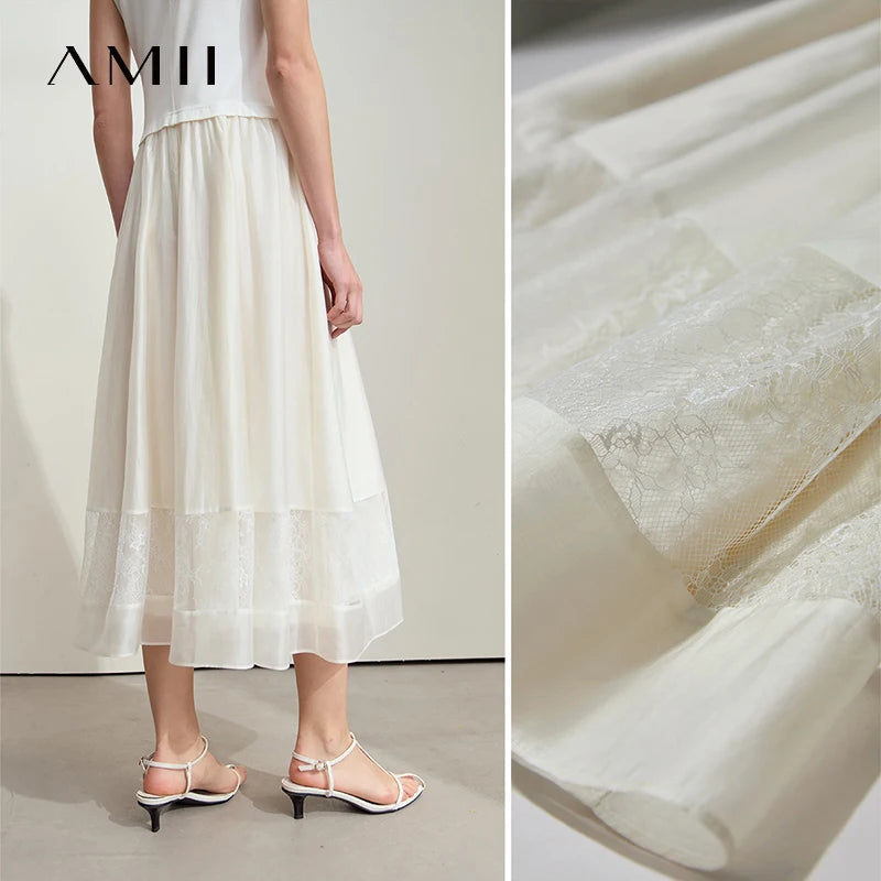 រ៉ូប Amii Minimalist រដូវក្តៅថ្មីឆ្នាំ ២០២៥ រ៉ូបប៉ាក់រាងអក្សរ A សម្រាប់ស្ត្រី រ៉ូបពណ៌ខ្មៅបែបចរ 12552054