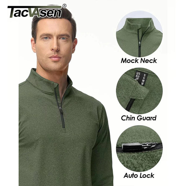 TACVASEN Spring/Fall Thermal Sports Sweater Men's 1/4 Zipper Tops Breathable Gym Running T Shirt Pullover Male Activewear