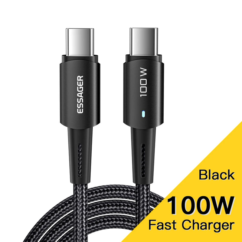 ខ្សែសាក Essager USB C 100W PD QC 4.0 3.0 USB Type C ខ្សែសាកលឿន Type C សម្រាប់ MacBook Pro Samsung Xiaomi ខ្សែសាក