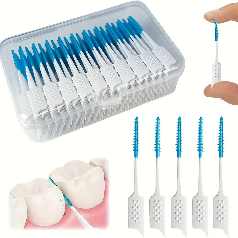 102Pcs Mint Flavored Interdental Flossers,Soft Gel Formaldehyde-Free Dental Cleaning Pick Ergonomic Handle Travel Oral Care Tool