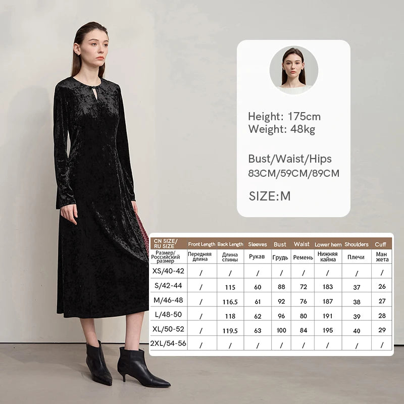 AMII Womens Dresses 2026 Autumn New Retro Long Sleeves A-Line Dress Ladies O-neck Slim Knitted Elegance Woman Clothing 12553103