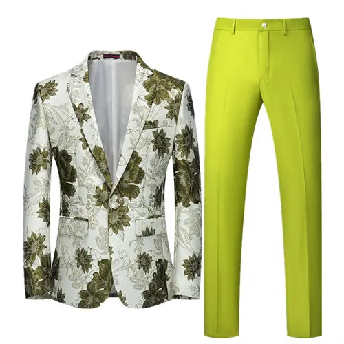 2026 Men's Blue Embroidered Two-Piece, Red Slim Fit Suit Jacket and Trousers Red Green Blazers Coat with Pants, Asian Size 6XL